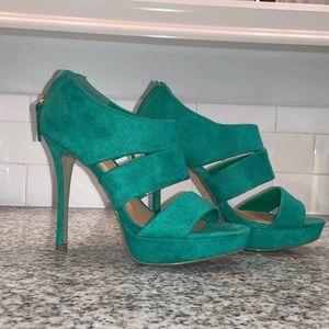 Green Strapped High Heels with Zippered Back